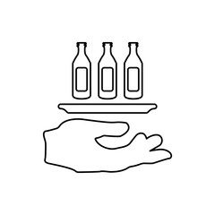hand icon, stand with bottles, vector illustration