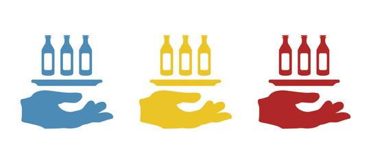 hand icon, stand with bottles, vector illustration