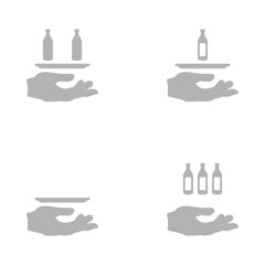 Obraz premium hand icon, stand with bottles, vector illustration