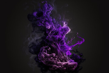 Purple smoke colored abstract painting on a monochromatic black background. Watch the motion of the colorful smoke on the dark background. Generative AI