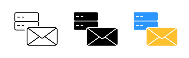 Mail server icons set. Email, letter, envelope, attached document, internet, correspondence, recipient, sender, information, important. Communication concept. Vector line icon in different styles