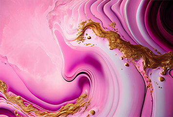 Abstract marble ocean art. Natural Luxury. Style incorporates the swirls of marble or the ripples of agate. Very beautiful pink paint with the addition of gold powder. Generative Ai.