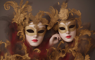 Girl wearing Venetian Carnival Mask. Generative Artificial Intelligence.