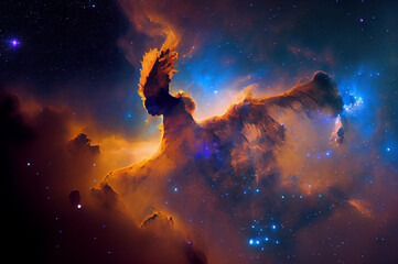 Fototapeta na wymiar Glowing huge nebula with young stars. Space background, 3d illustration. Generating Ai.