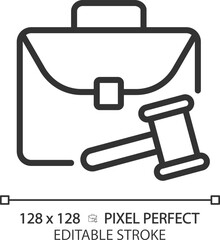 Labour law pixel perfect linear icon. Worker rights protection. Legal regulation. Employee and employer relationship. Thin line illustration. Contour symbol. Vector outline drawing. Editable stroke