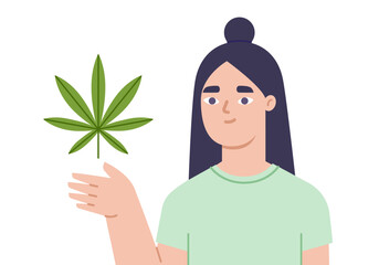 Black female presenting cannabis leaf on hand - 566958650