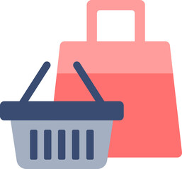 Baskets and shopping bags, online shopping elements.