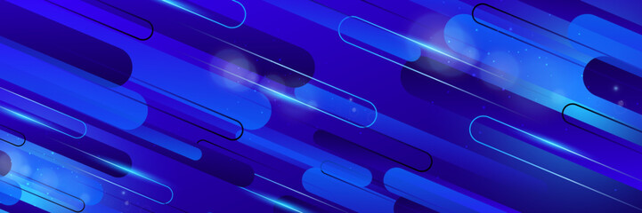 Abstract blue background banner with shiny lines and abstract shapes