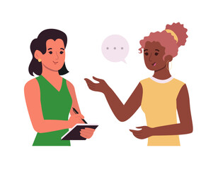 Black woman talking to psychologist. Mental health concept. Vector illustration in flat style.