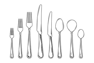 Cutlery set with knife on isolated background, Vector illustration.