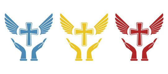 hand, cross, faith icon, vector illustration