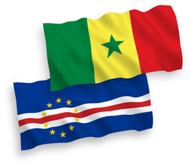 Fototapeta premium Flags of Republic of Senegal and Republic of Cabo Verde on a white background