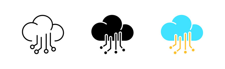Obraz premium Cloud storage icons set. database, server, file upload, internet, information, file sharing, button, media. technology concept. vector line icon in different styles