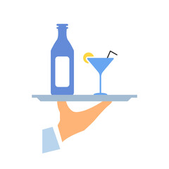 hand icon, tray with cocktails, vector illustration
