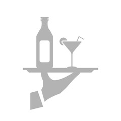 hand icon, tray with cocktails, vector illustration