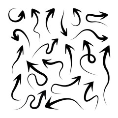 Hand drawn arrow vector icon set. Arrow sketch of different shapes and directions. Vector icon illustration