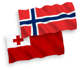 Flags of Norway and Kingdom of Tonga on a white background