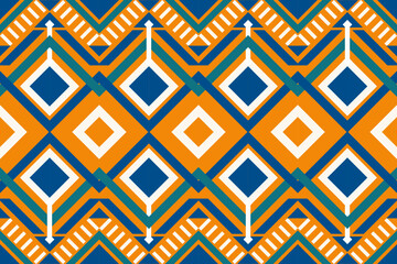 Colorful geometric ethnic seamless pattern design for wallpaper, background, fabric, curtain, carpet, clothing, and wrapping.