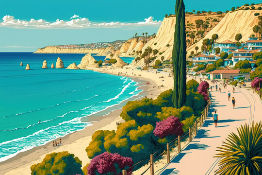 Panoramic view of Pissouri beach. Cyprus's Limassol District. Generative AI