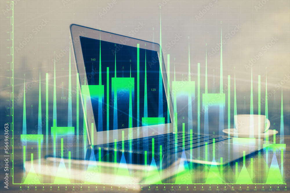 Aufkleber financial market graph hologram and personal computer on background. multi exposure. concept of fore