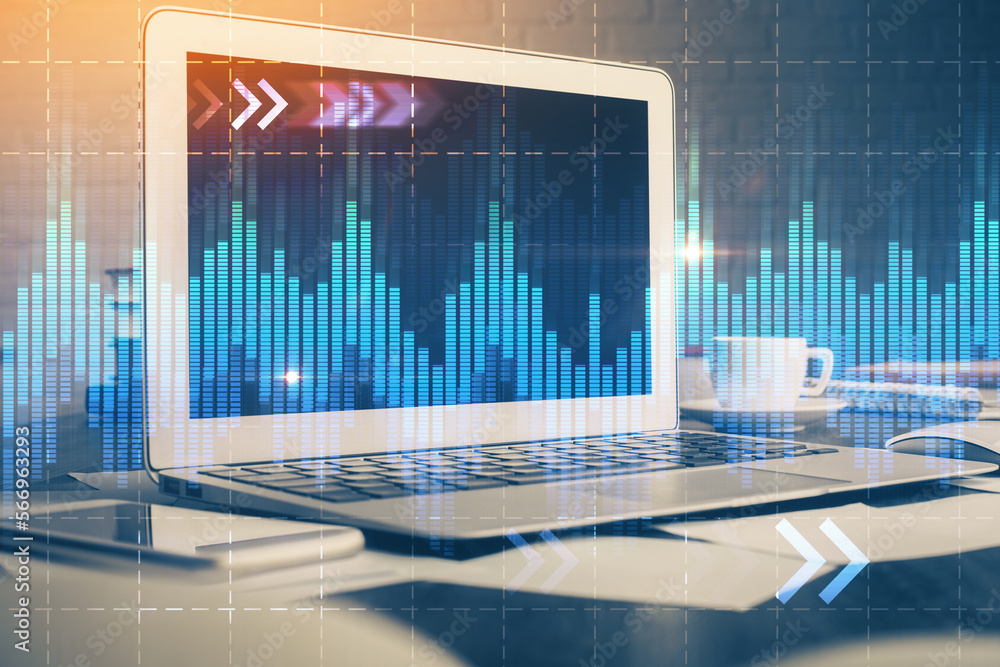 Aufkleber financial market graph hologram and personal computer on background. double exposure. concept of for