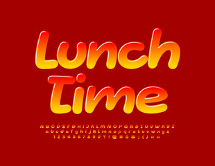 Vector creative Emblem Lunch Time.Orange Glossy Font. Modern Alphabet Letters and Numbers set