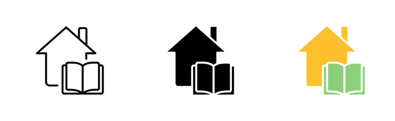 Home learning icons set. Home, reading, leisure, remote, internet, student, teacher, world, accessible, science, homework, interactive. knowledge concept. vector line icon in different styles