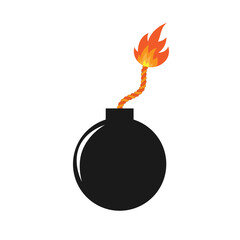 Black Sphere Bomb with flames ignited. Vector illustration