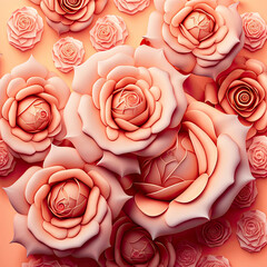 3d background with pink roses. Generative Ai.