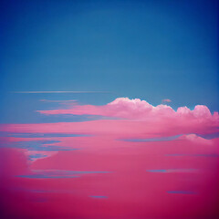 Pink Blue Sky Skyline Landscape Painting Vast Sky Clouds Dreamlike Calm Relaxation Generative AI Tools Technology illustration