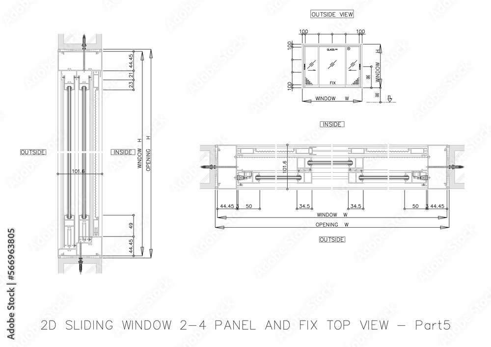 Poster 2d sliding window 2-4 panel and fix top view