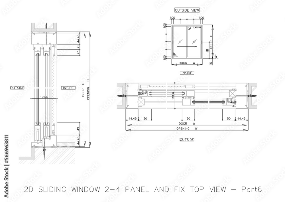 Poster 2d sliding window 2-4 panel and fix top view