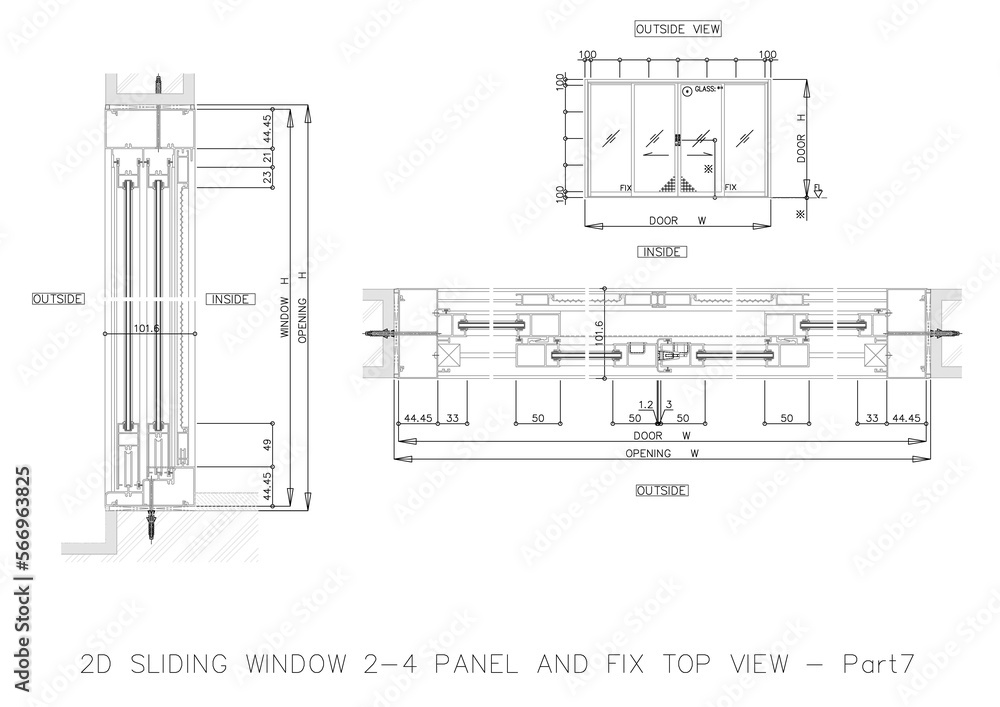 Poster 2d sliding window 2-4 panel and fix top view