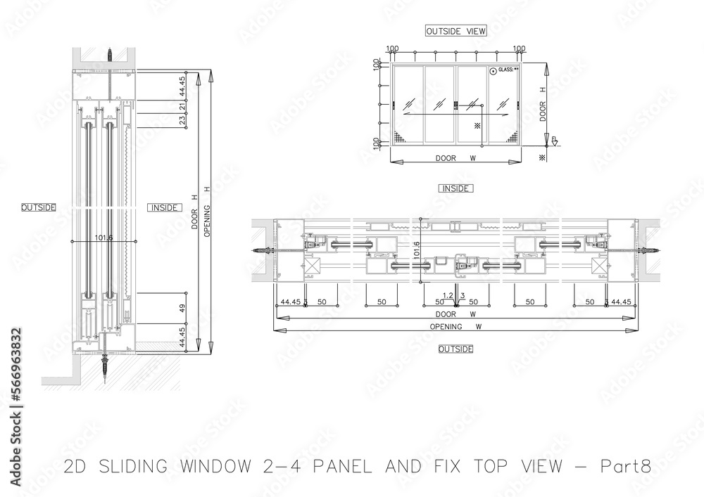 Poster 2d sliding window 2-4 panel and fix top view