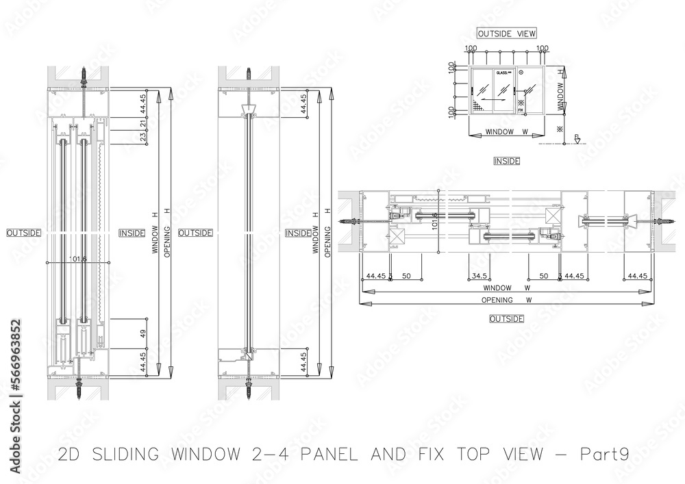 Poster 2d sliding window 2-4 panel and fix top view