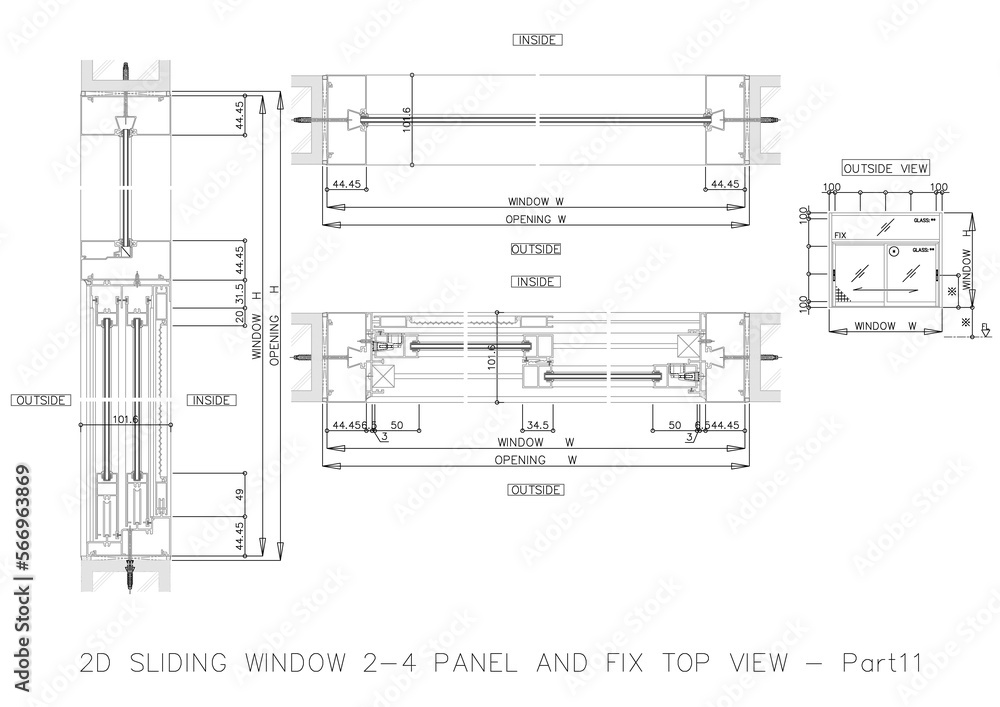 Poster 2d sliding window 2-4 panel and fix top view