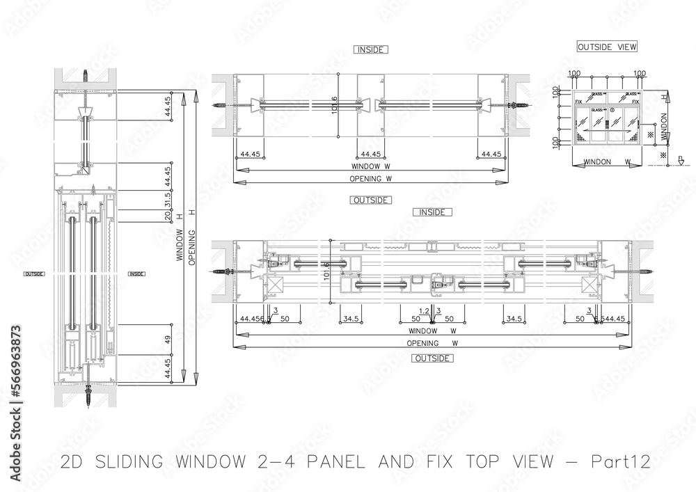 Poster 2d sliding window 2-4 panel and fix top view