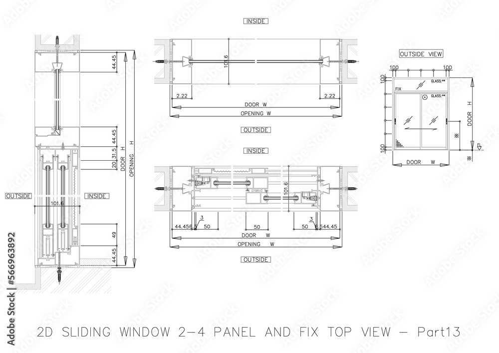 Poster 2d sliding window 2-4 panel and fix top view