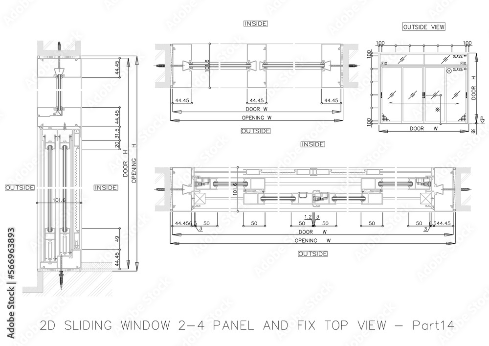 Poster 2d sliding window 2-4 panel and fix top view