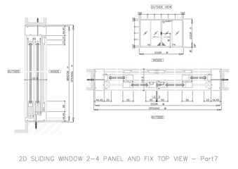 2D SLIDING WINDOW 2-4 PANEL AND FIX TOP VIEW