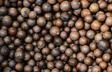 macadamia nuts texture background, fresh natural shelled raw macadamia nuts in a full frame, close up pile of roasted macadamia nut