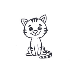 Cute cartoon kitten isolated on white background.Cat outline.Doodle illustration.Vector