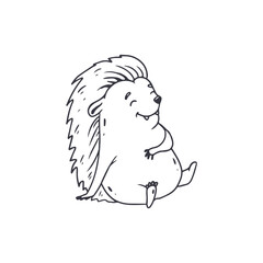 Cartoon cute hedgehog isolated on white. Doodle, sketch, vector illustration