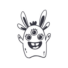 Cute cartoon monster white background.Icon monster.Alien.Coloring.Vector illustration