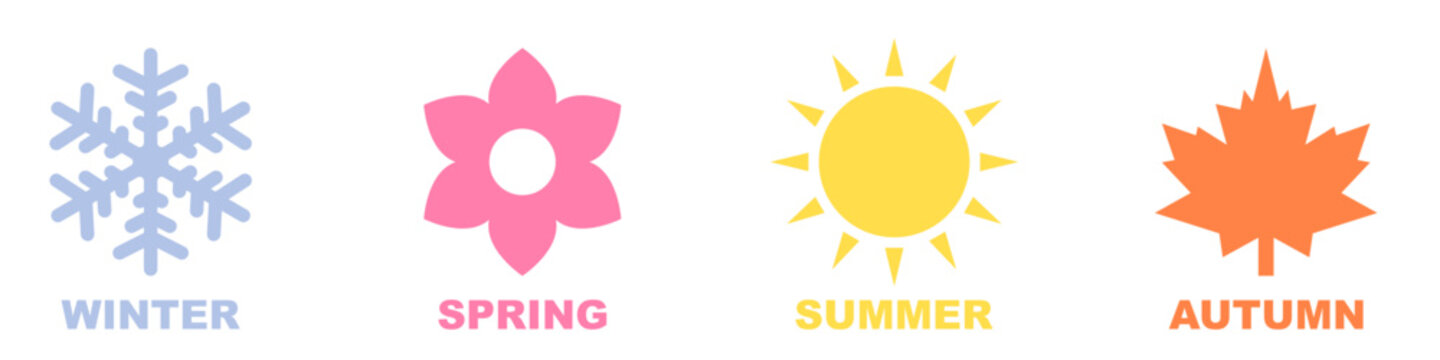 Set of season icon, winter spring summer autumn illustration