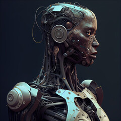 Robot cyborg head.  Generative AI illustrations. 
