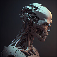 Robot cyborg head.  Generative AI illustrations. 