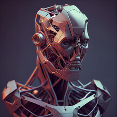 Robot cyborg head.  Generative AI illustrations. 
