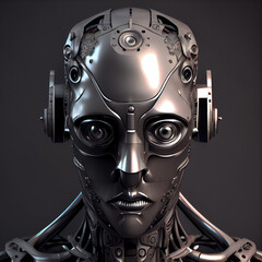 Robot cyborg head.  Generative AI illustrations. 