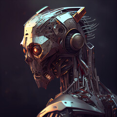 Robot cyborg head.  Generative AI illustrations. 